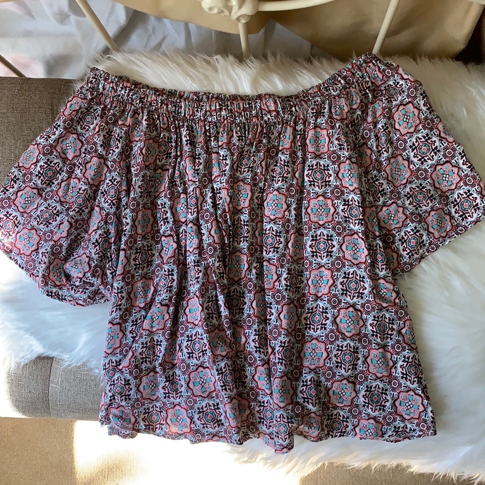 Geo print boho off the shoulder top